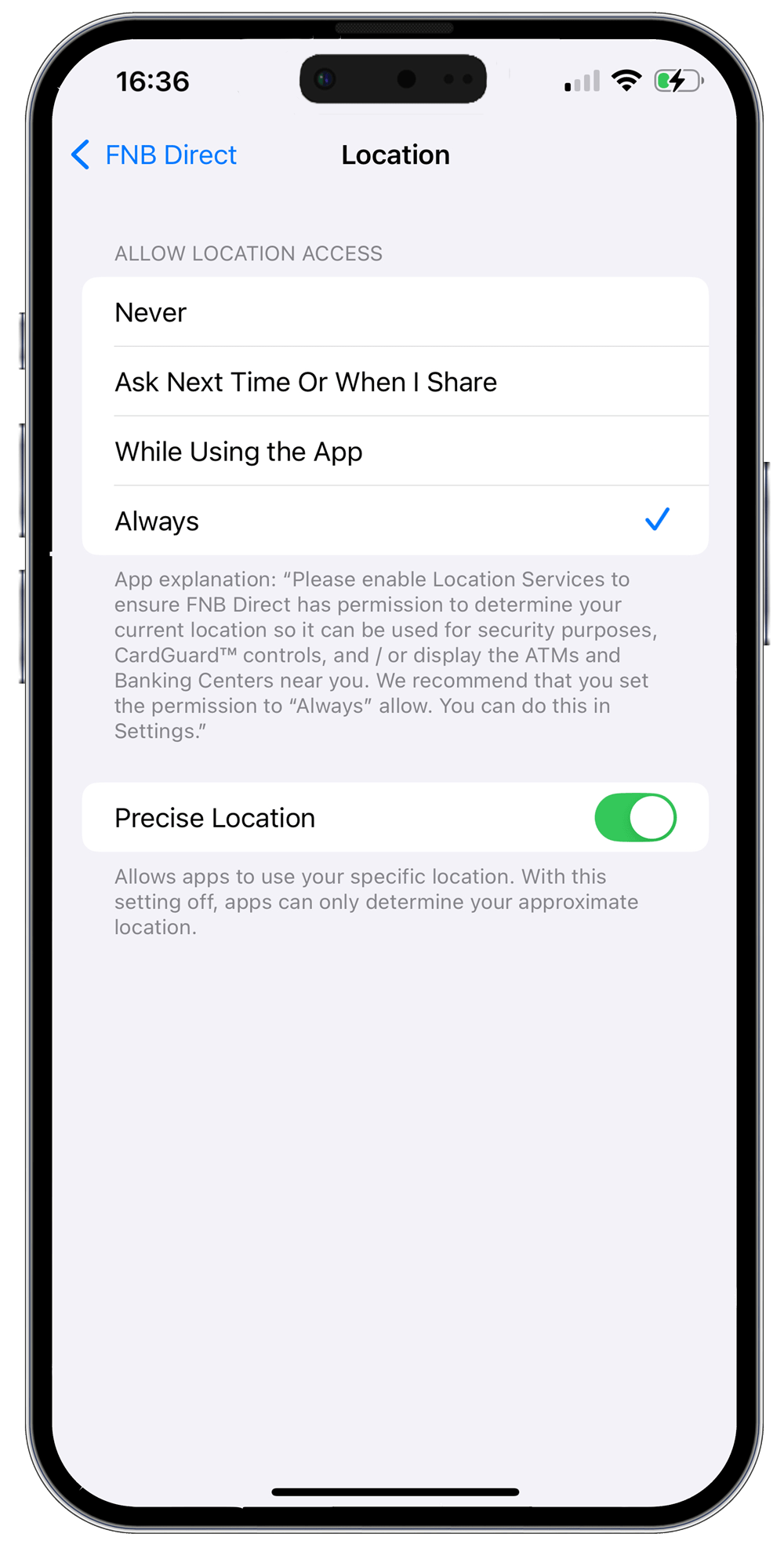 Precise locations settings